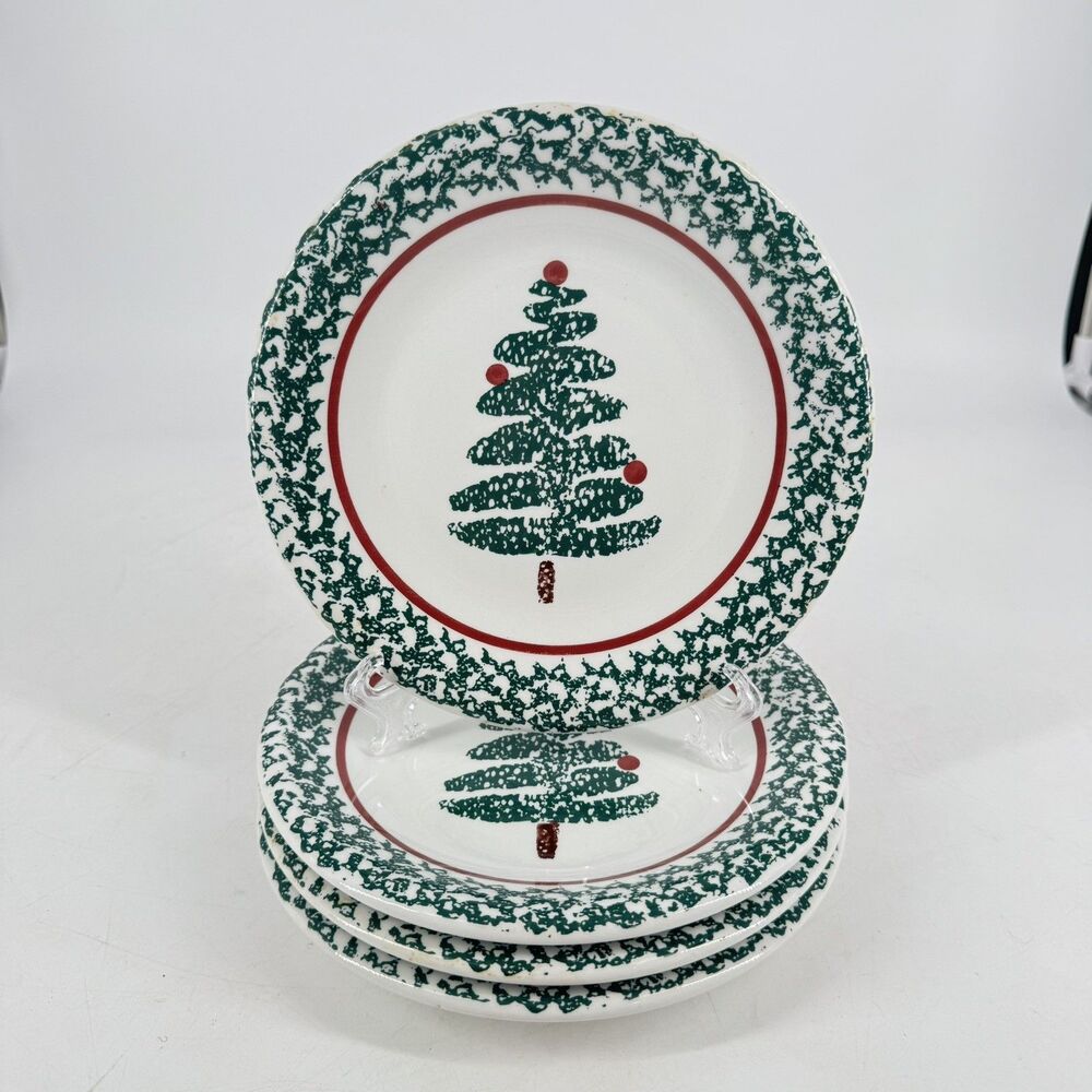FURIO Christmas Tree Salad Plates 8” Set of 4 Made in Italy